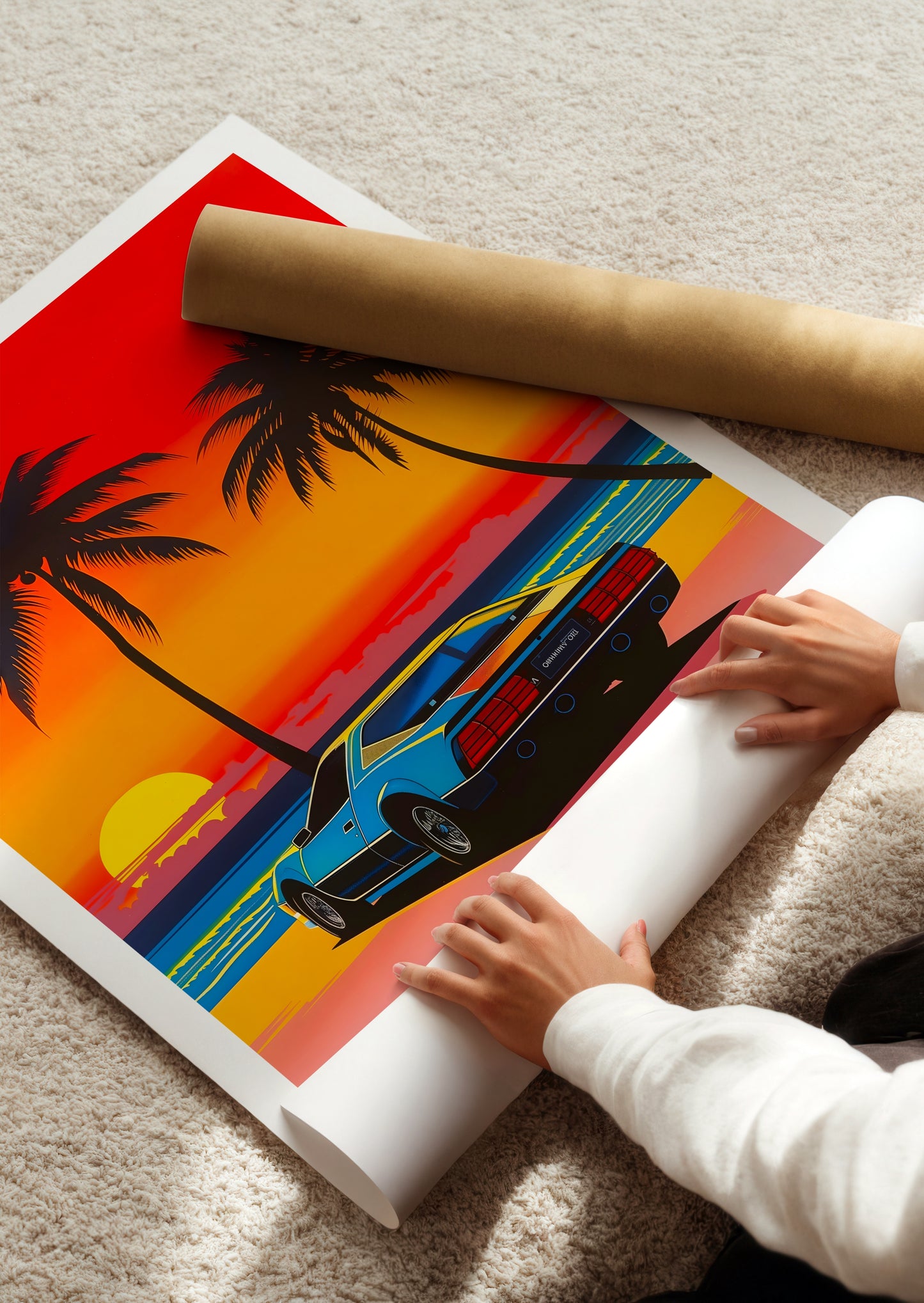 Retro Miami Sunset Car Poster