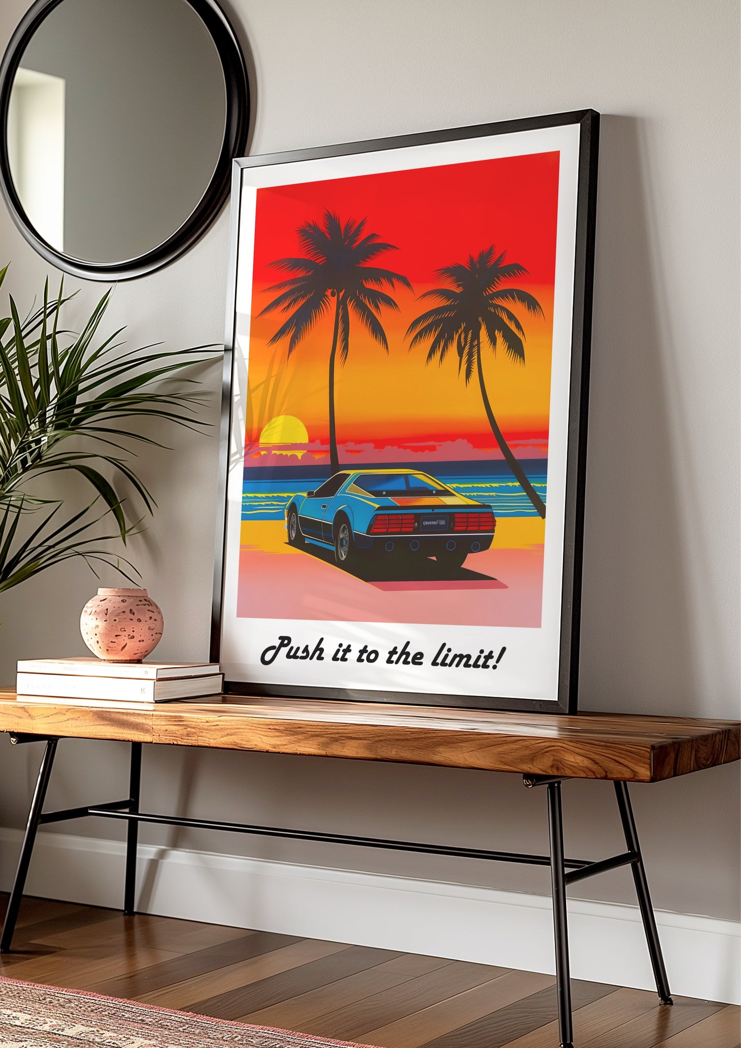 Retro Miami Sunset Car Poster